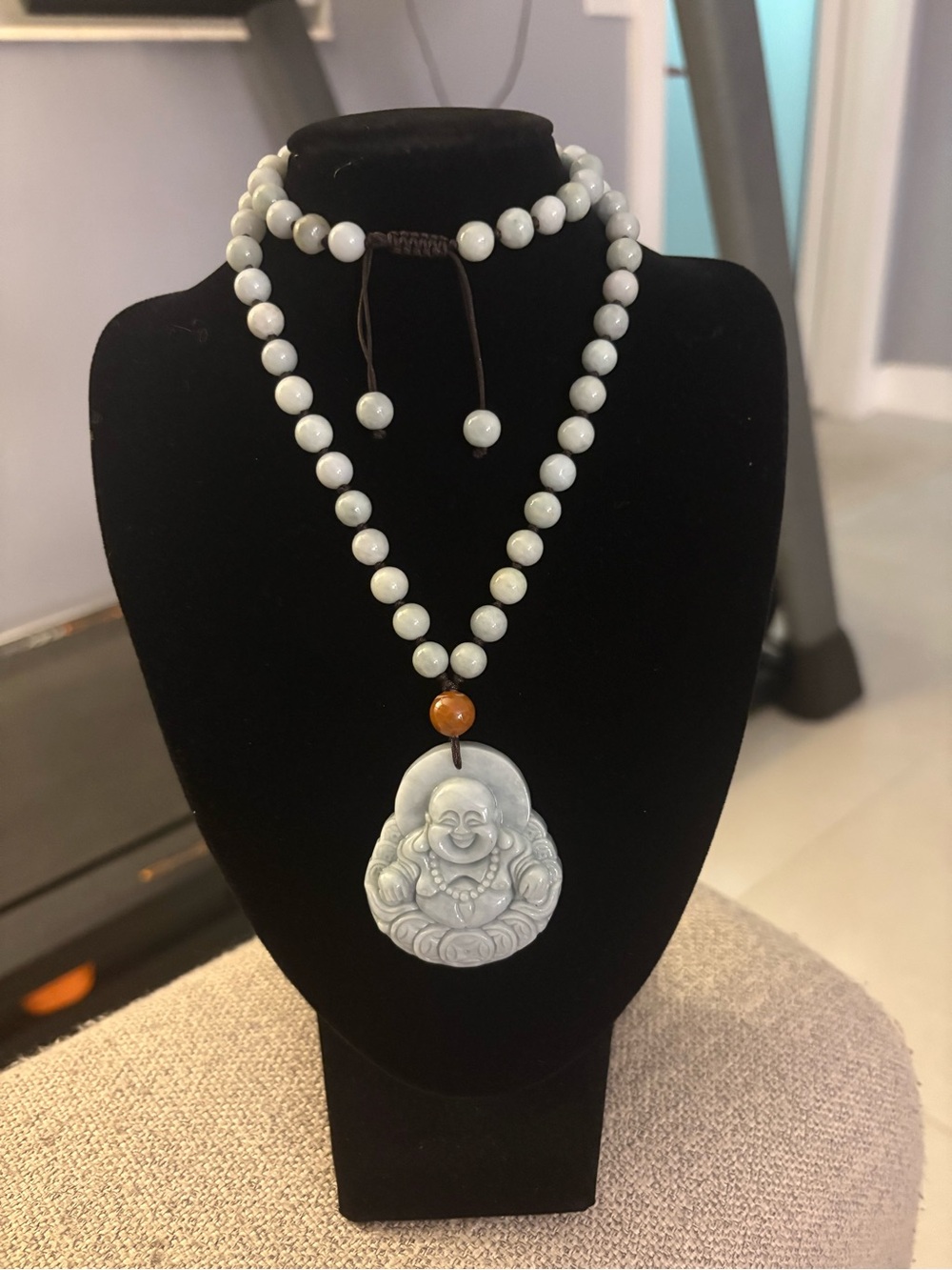 JADE BEADED LUCKY LAUGHING BUDDHA PENDANT ASIAN NECKLACE